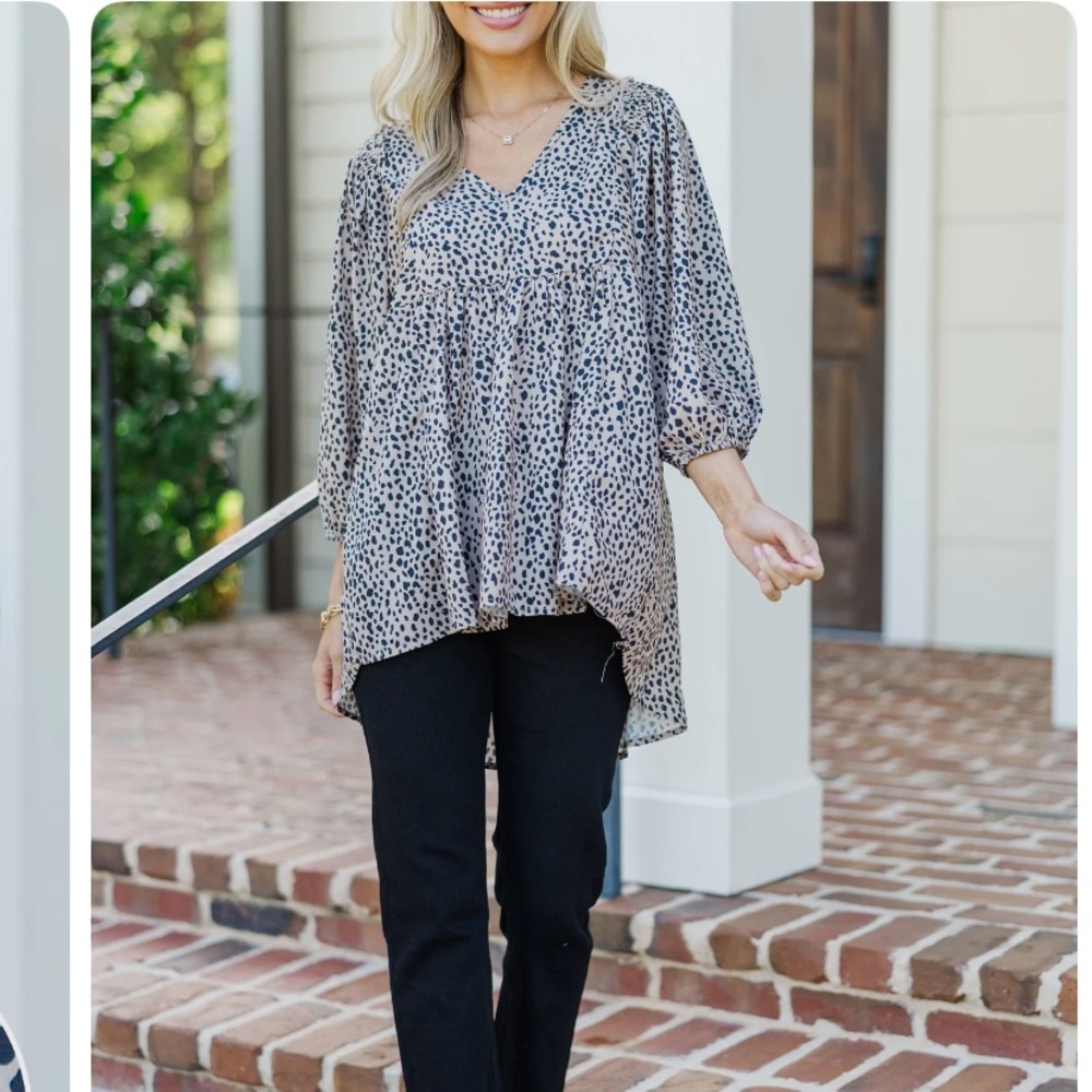 Shop the Mint Feeling Wild Leopard Print Blouse‎ NWOT VNeck Hi/Lo hem Medium